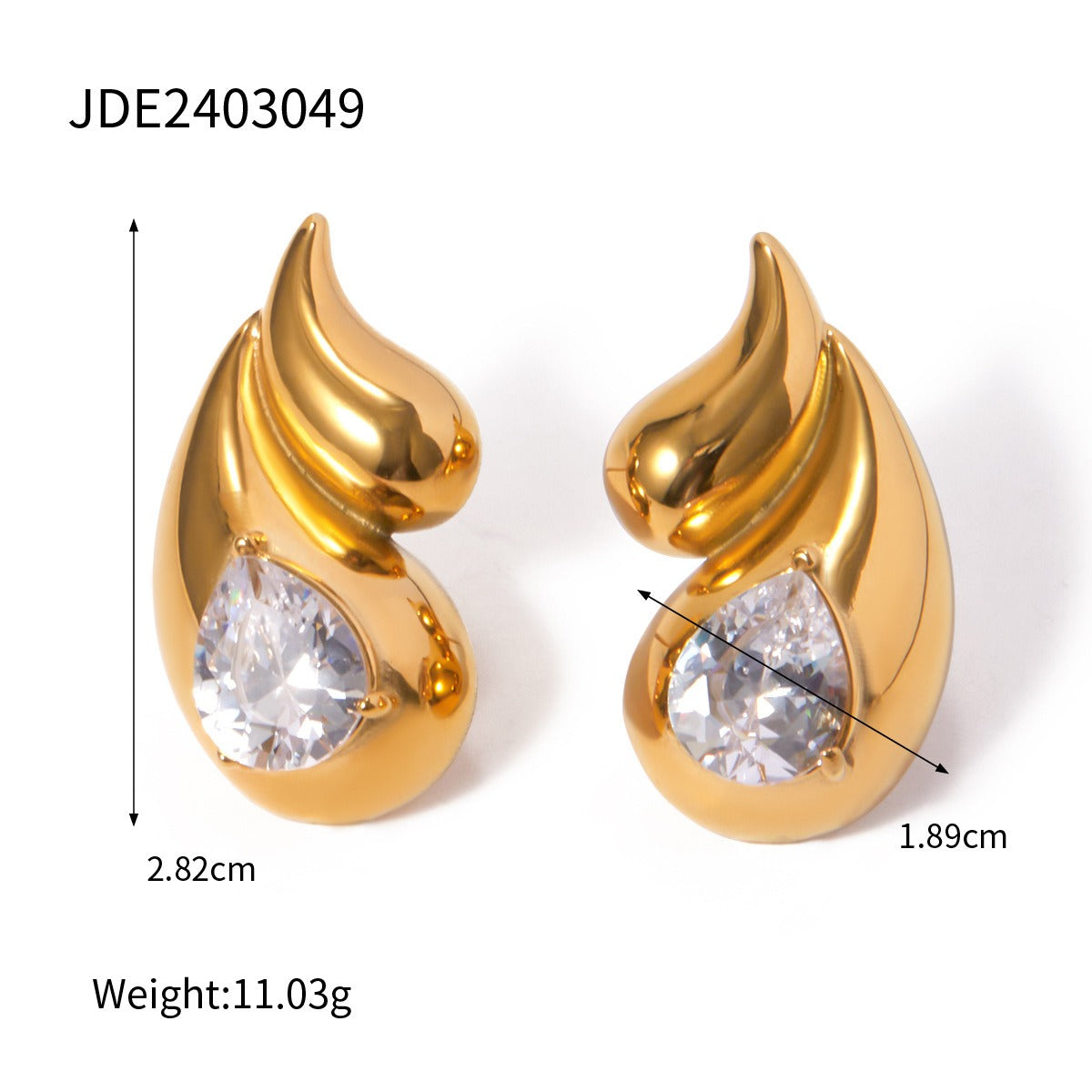 Pre Order:  Double Layered Droplet Shaped Diamond Inlaid Earrings