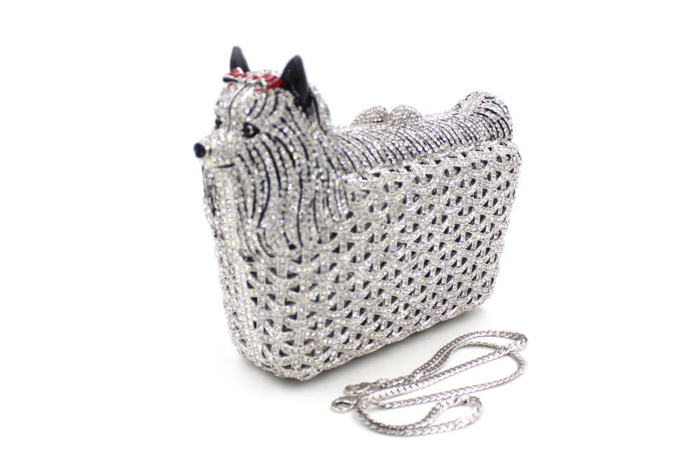 Pre Order:  Puppy Hollow Metal Diamond Inlaid Handbag