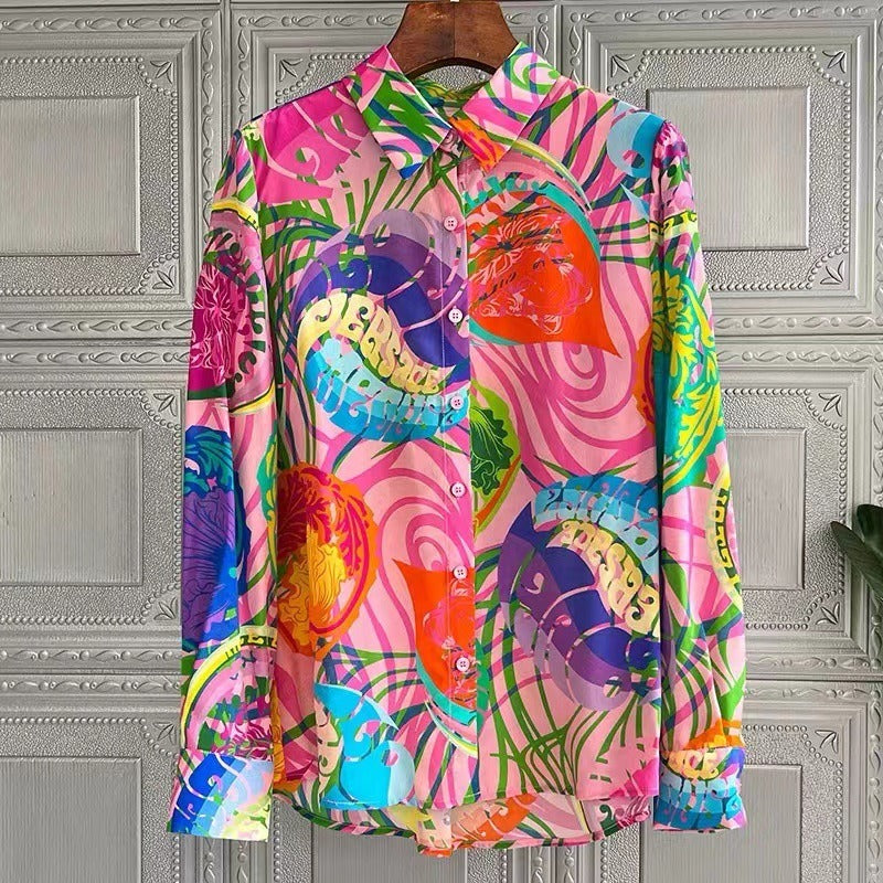 Multicolor Casual Print Long Sleeve Shirt