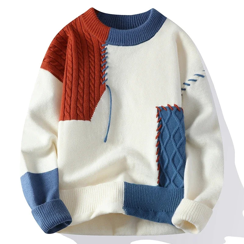 Pre Order:  Color Block Round Neck Casual Knitted Sweater