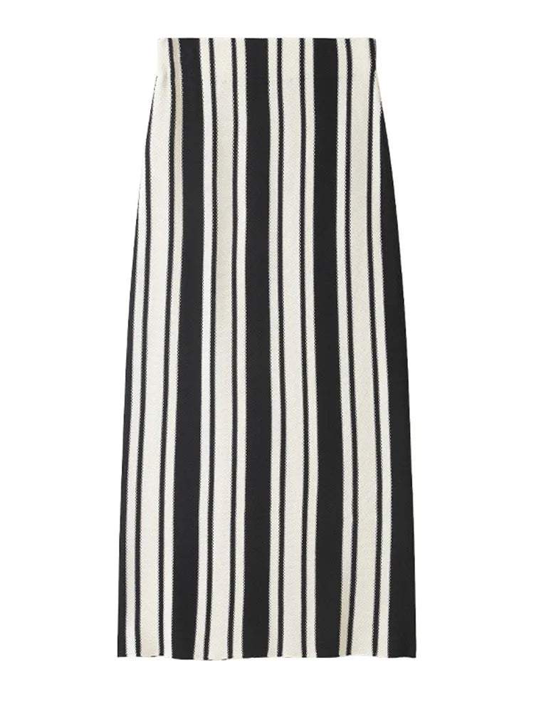 Pre Order:  Striped Knitted High Waist Long Skirt