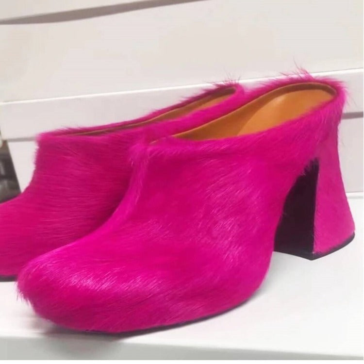 Pre Order:  Casual Round Head Candy Colored Fur Shoes