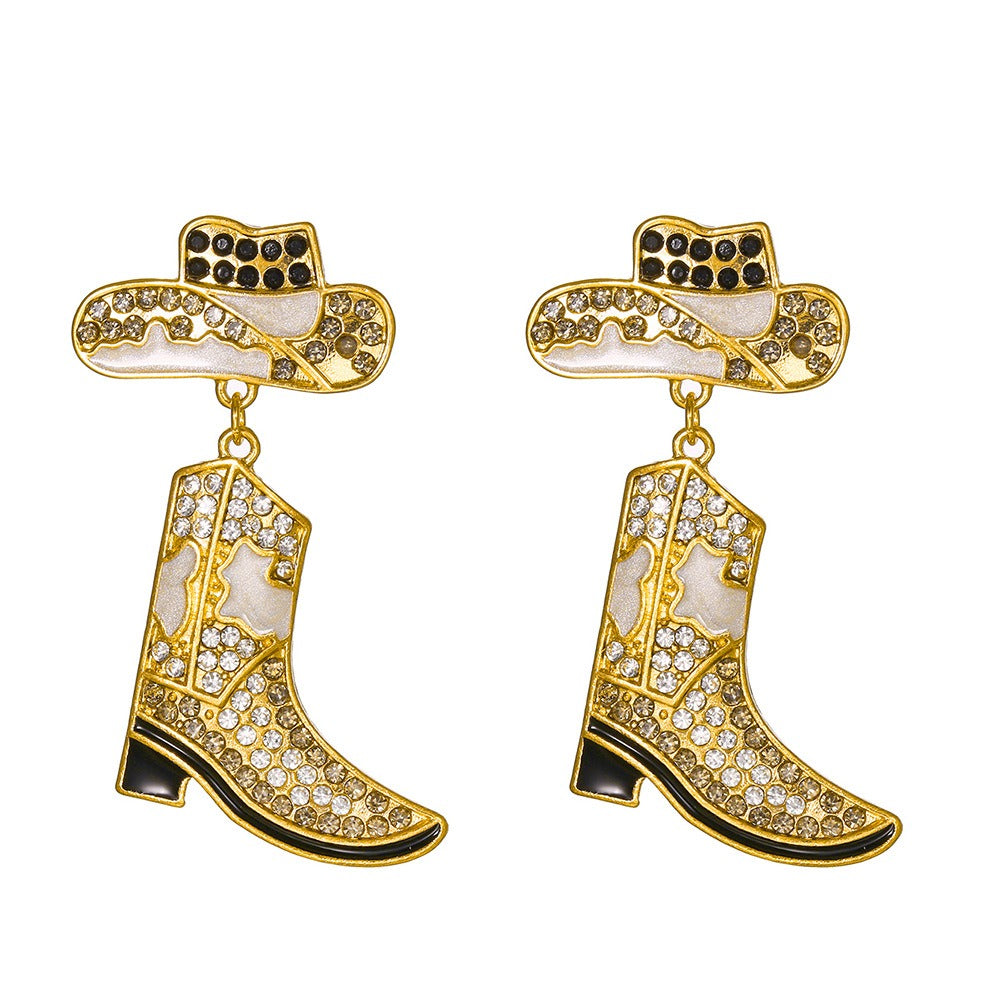 Pre Order:  Rhinestones Cowboy Hat Boots Earrings