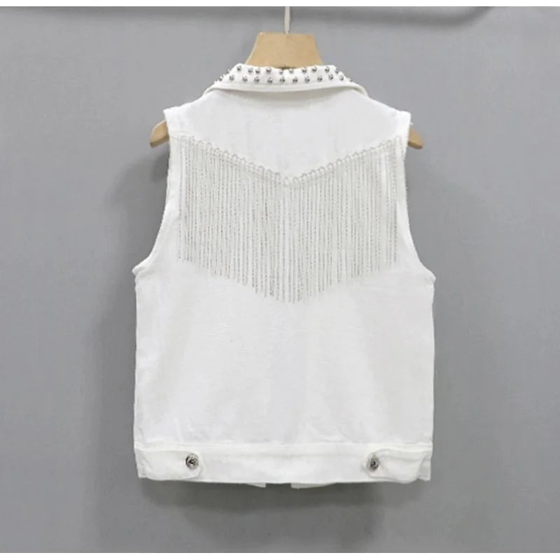 Pre Order: Rivet Tassel Waistcoat Denim Vest