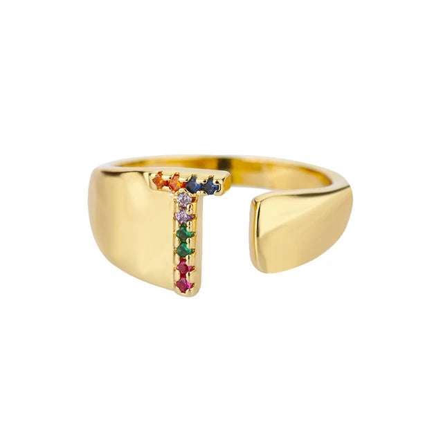 Pre Order:  Multicolor Zircon Alphabet Plated Rings