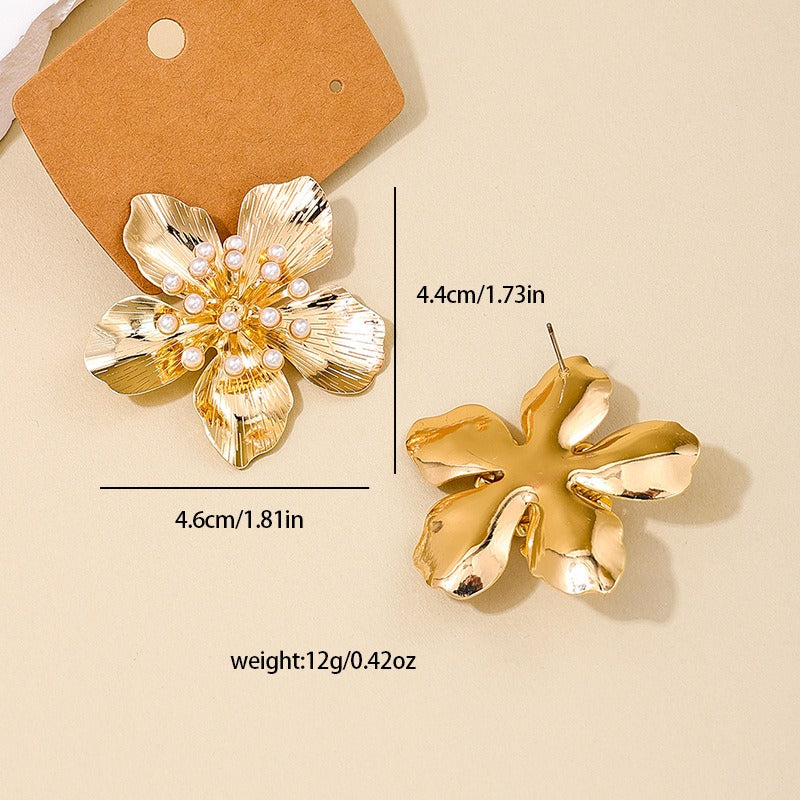 Pre Order:  Exaggerated Retro Flower Pearl Earrings