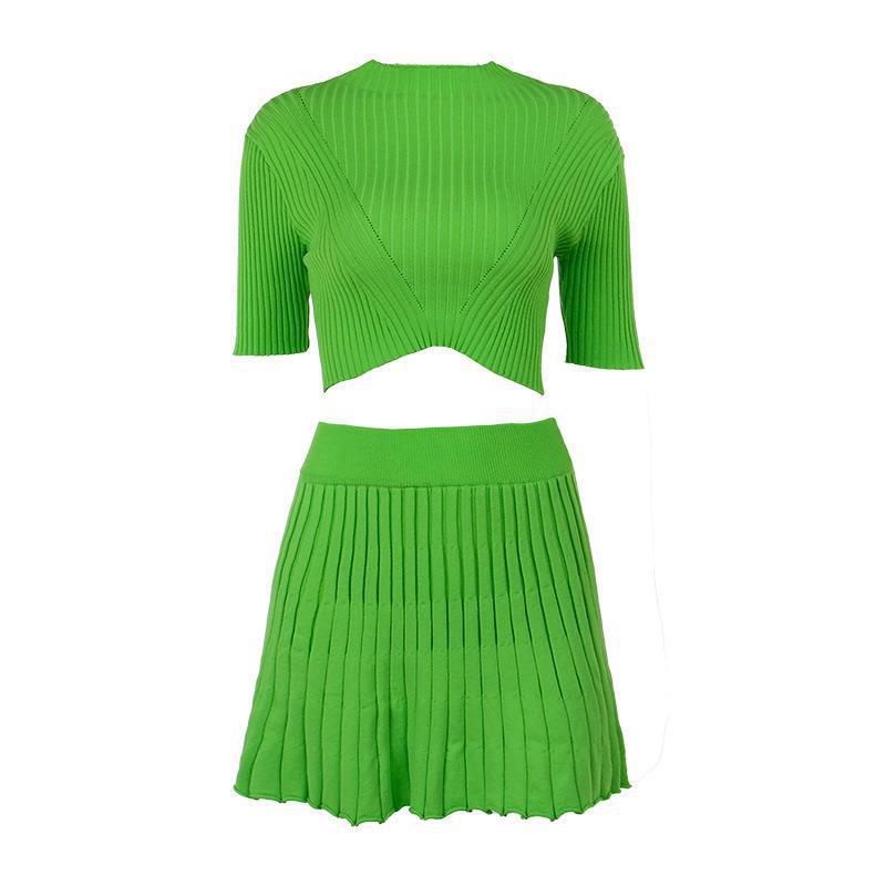 Pre Order:  Solid Pleated Crop Shirt + Pleated Skirt Set