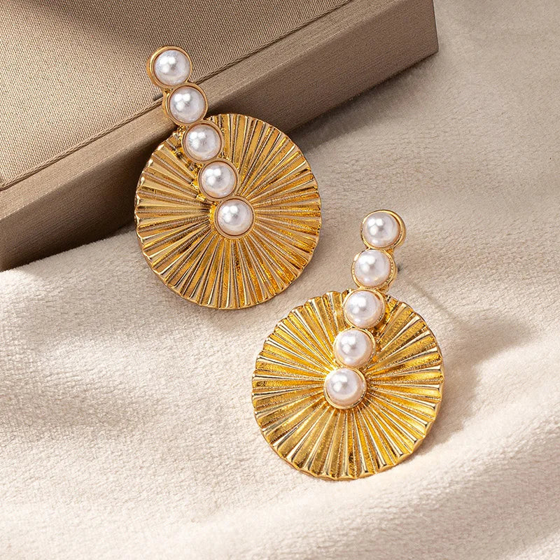 Pre Order:  Pearl Round Fan Shaped Stainless Steel Earrings