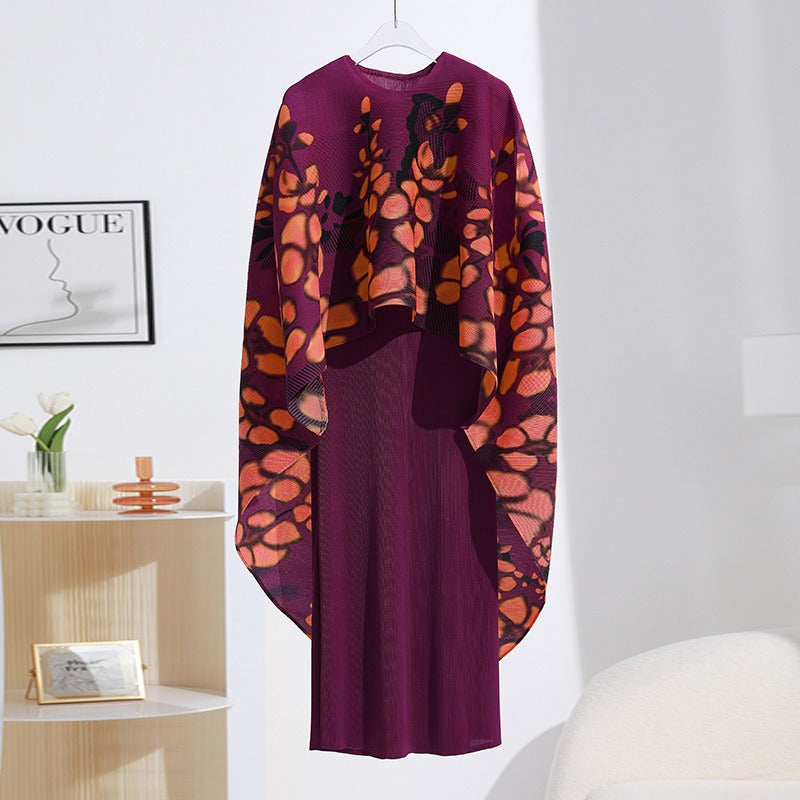 Pre Order:  Pleated Printed Shawl+ Pleated Slim Dress