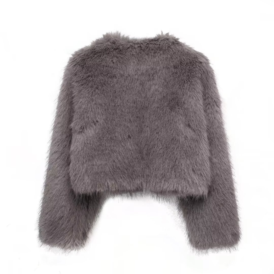 Pre Order: Gray Faux Fur Short Coat