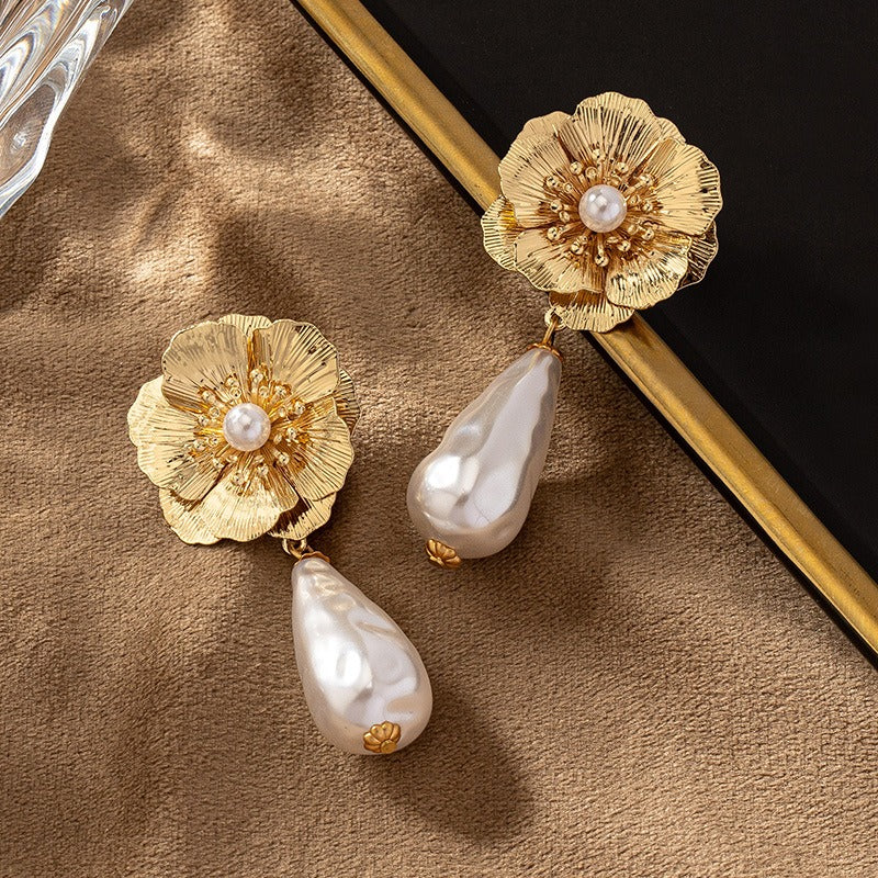 Pre Order:  Elegant Flower Drop Pearl Earrings