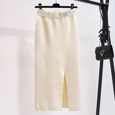 Pre Order:  Front Slit Knitted Loose Skirt