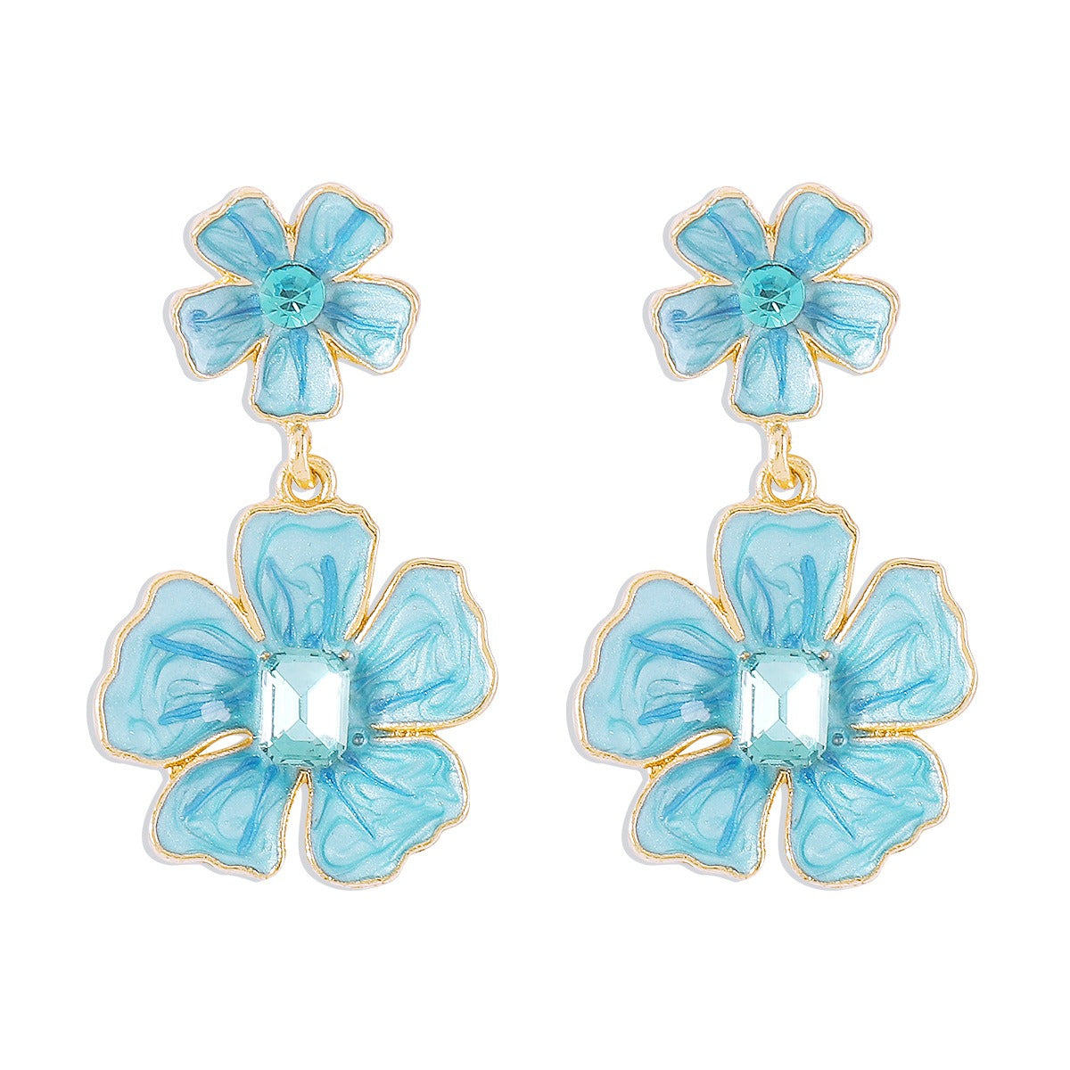 Pre Order:  Flower Rhinestone Alloy Oil Drip Earrings