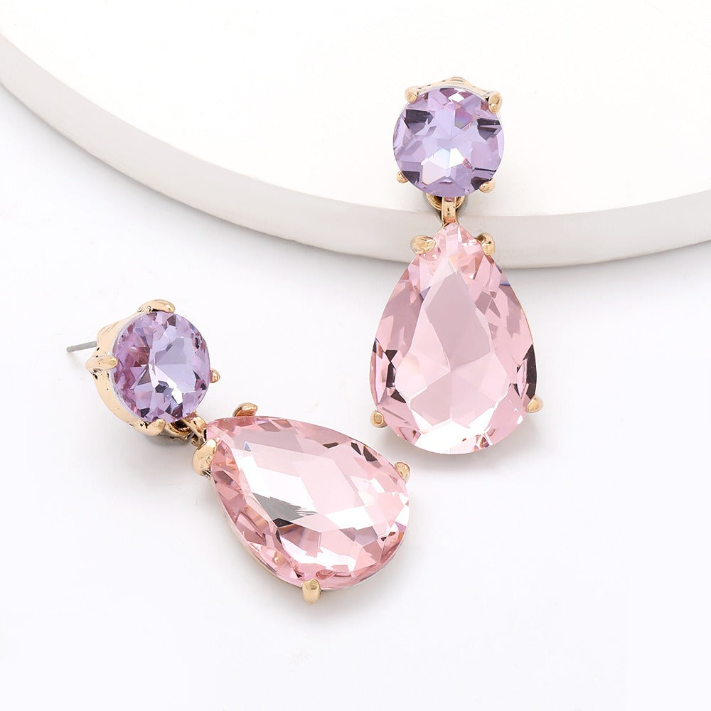 Pre Order:  Glass Water Drop Alloy Earrings