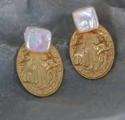 Pre Order:  Embossed Coin Pearl Earrings