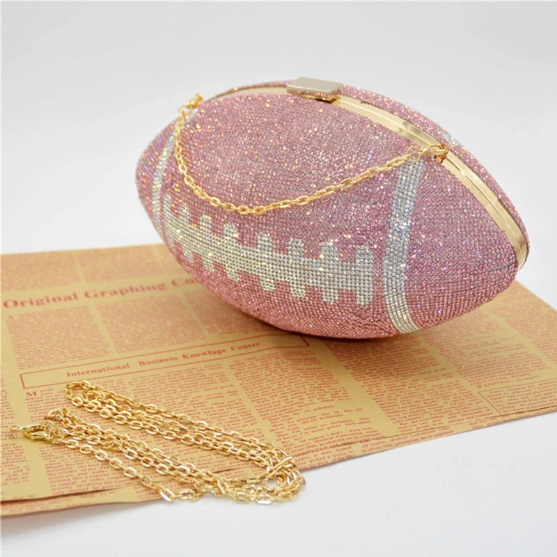 Pre Order: Rugby Ellipse Ball Rhinestone Clutch Bag