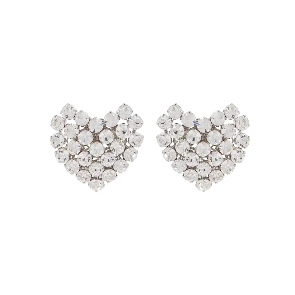 Pre Order:  Round Rhinestone Heart Clip-On Earrings