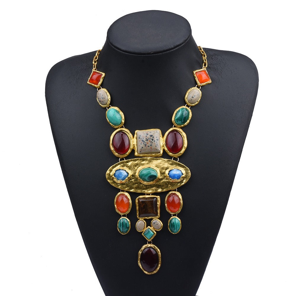 Baroque Geometric Gemstone Long Necklace