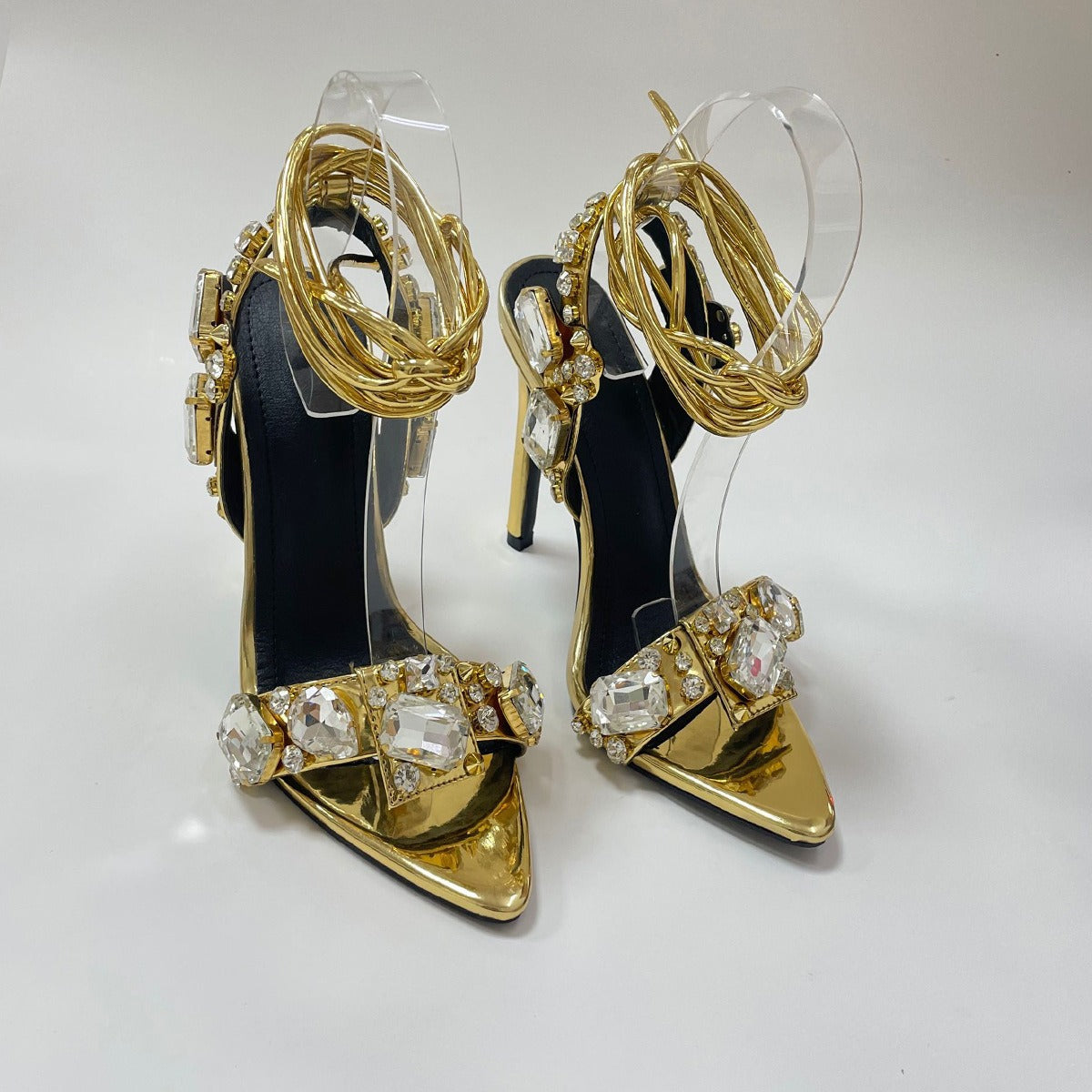 Pre Order:  Straight Line Strap Rhinestone Stiletto Sandals