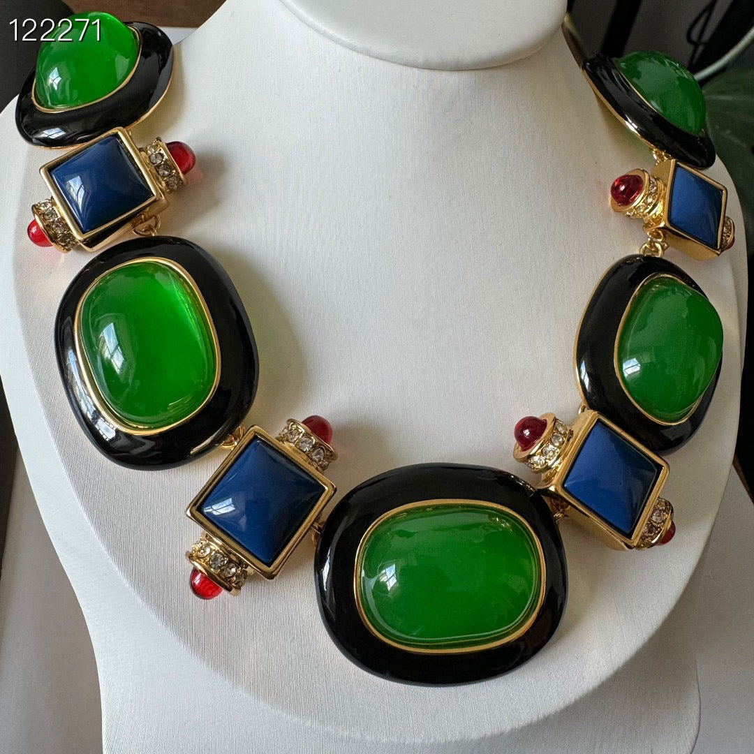 Pre Order:  Medieval Retro Emerald Glass Exaggerated Necklace