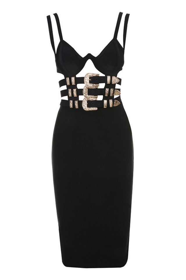 Pre Order:  Belt Hollow Out  Bandage Midi Dress