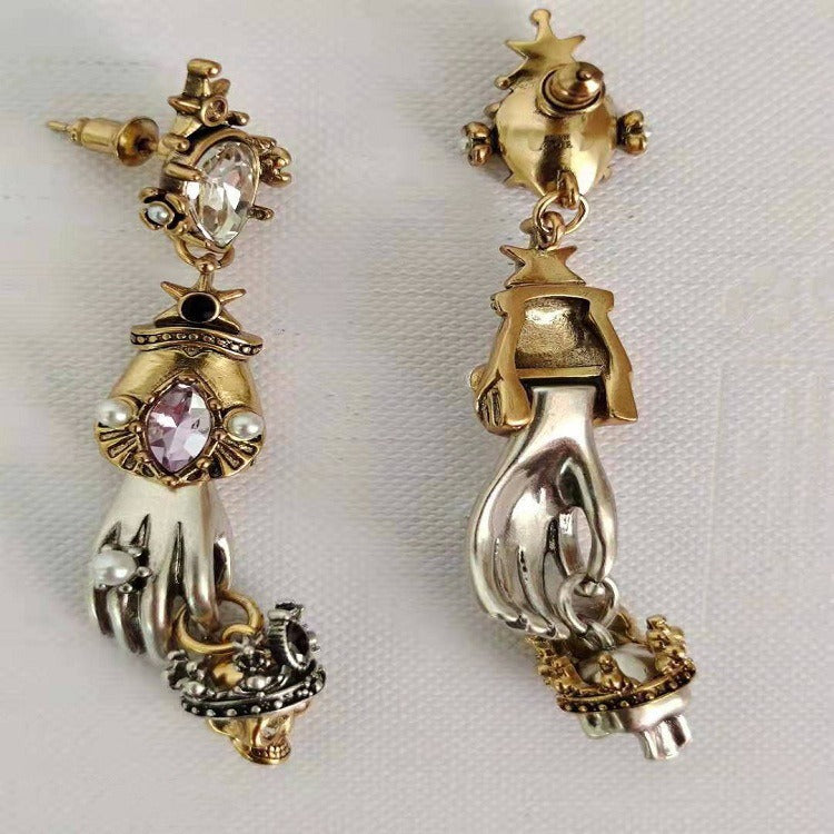 Pre Order:  Jeweled Hand Brass Dangling Earrings