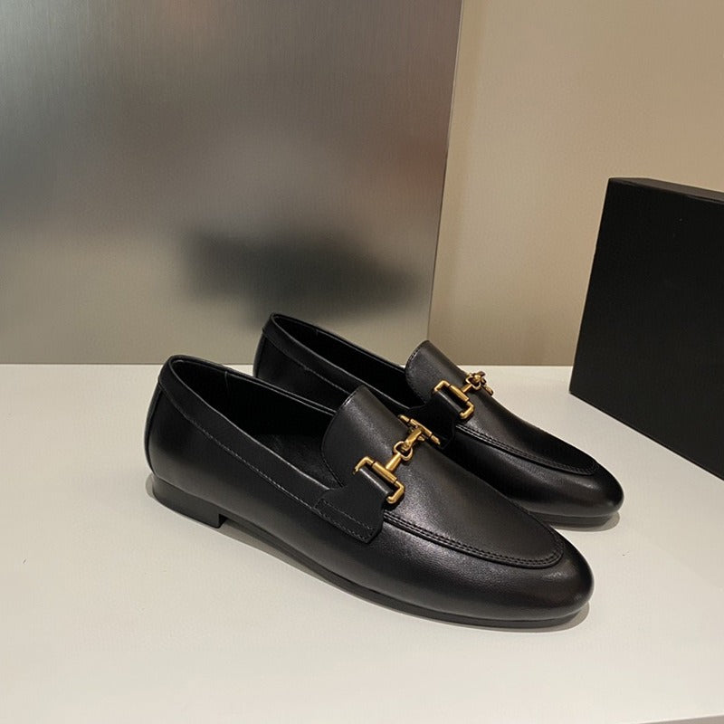 Pre Order:  Metal Buckles Sheepskin Loafers