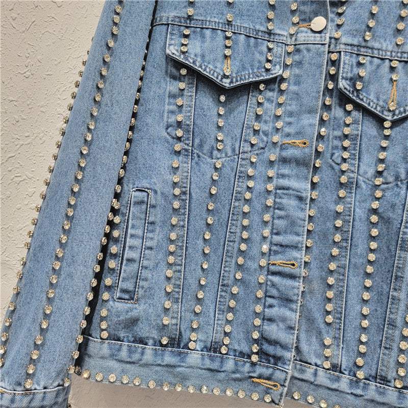 Pre Order: Denim Vertically Studded Loose Jacket