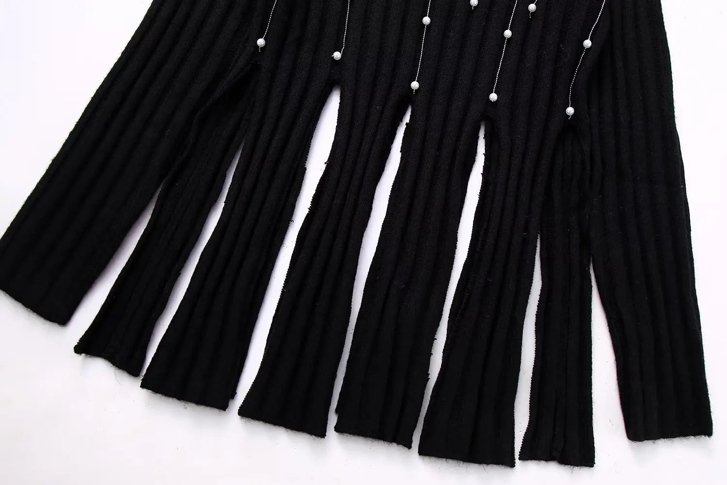 Pre Order:  Knitted Black Faux-Pearls Tassels Sweater