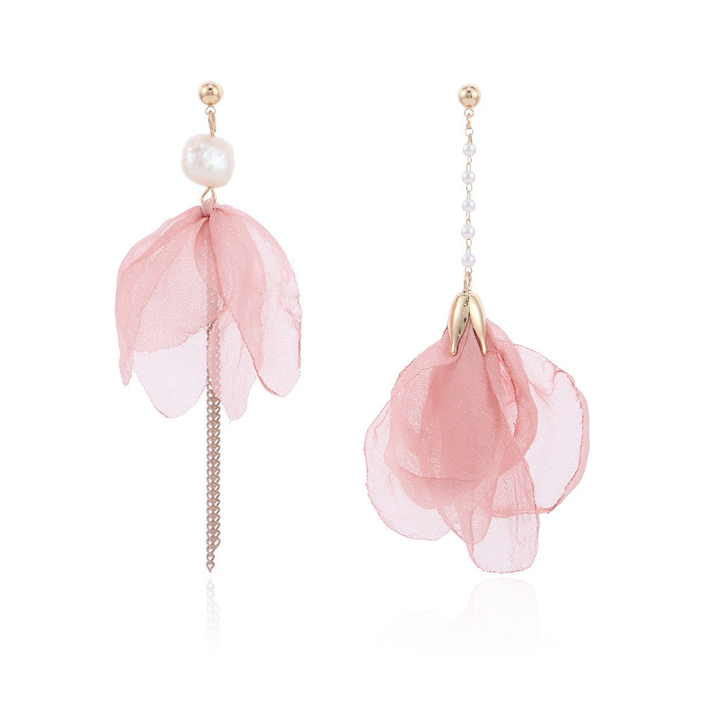 Pre Order:  Long Tassel Flower Pearl Asymmetric Earrings