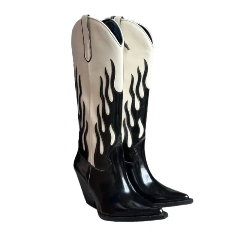 Pre Order:  Black Flames Knee High Boots