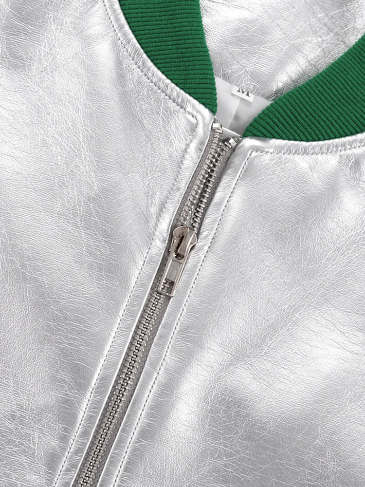 Pre Order:  Glossy Spliced Trims Zip-Up Collar