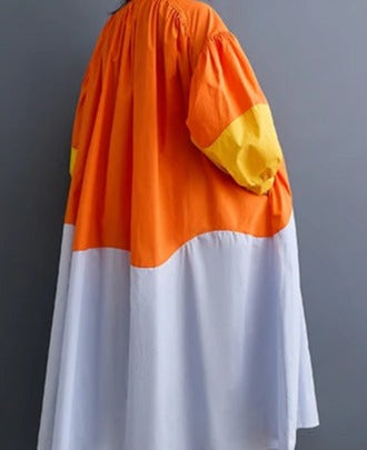 Pre Order:  Tri-Color Lantern Sleeves Midi Dress