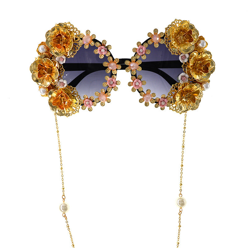 Retro Hollow Carved Round Frame Flower Sunglasses