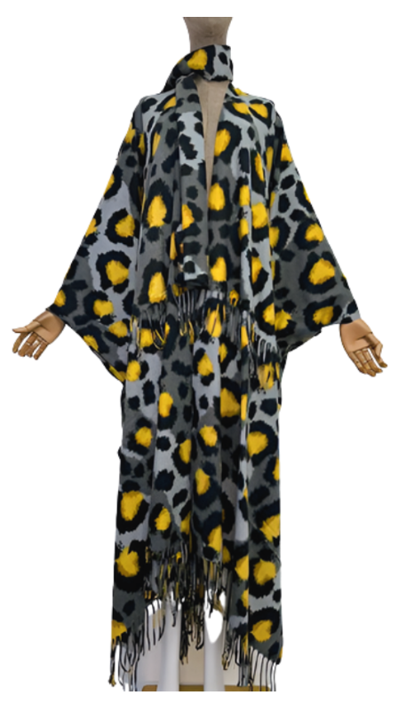 Pre Order:  Cozy Retro Leopard Print Cardigan with Matching Scarf - WINI