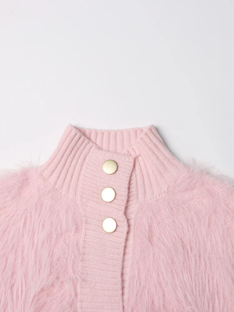 Pre Order:  Furry Stand Collar Knit Jacket