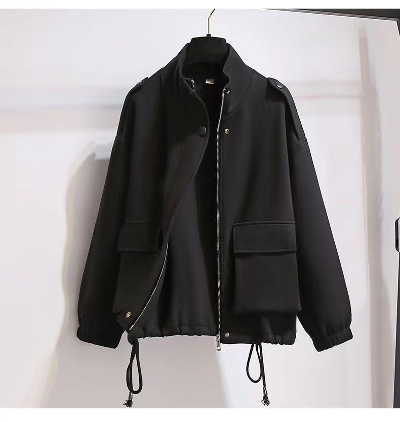 Pre Order:  Solid Loose Drawstring Zip Up Oversized Jacket