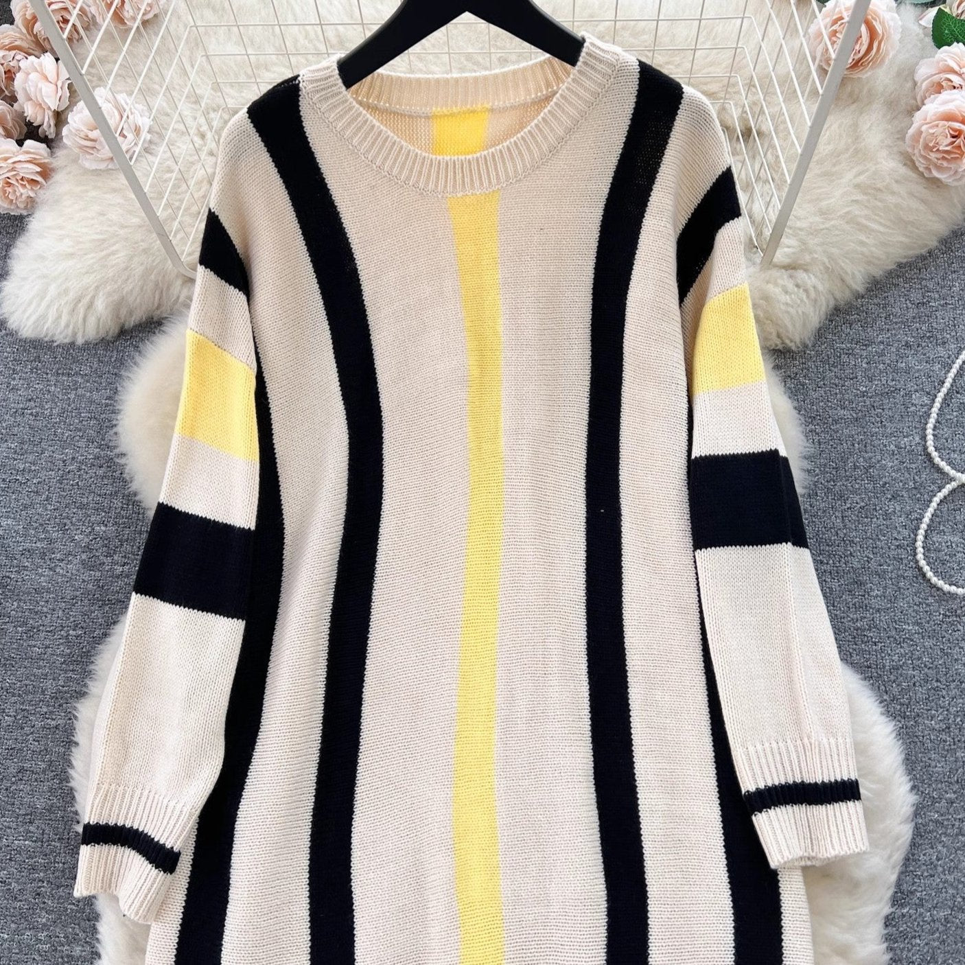 Pre Order:  Striped Long Sleeve Loose Knitted Dress