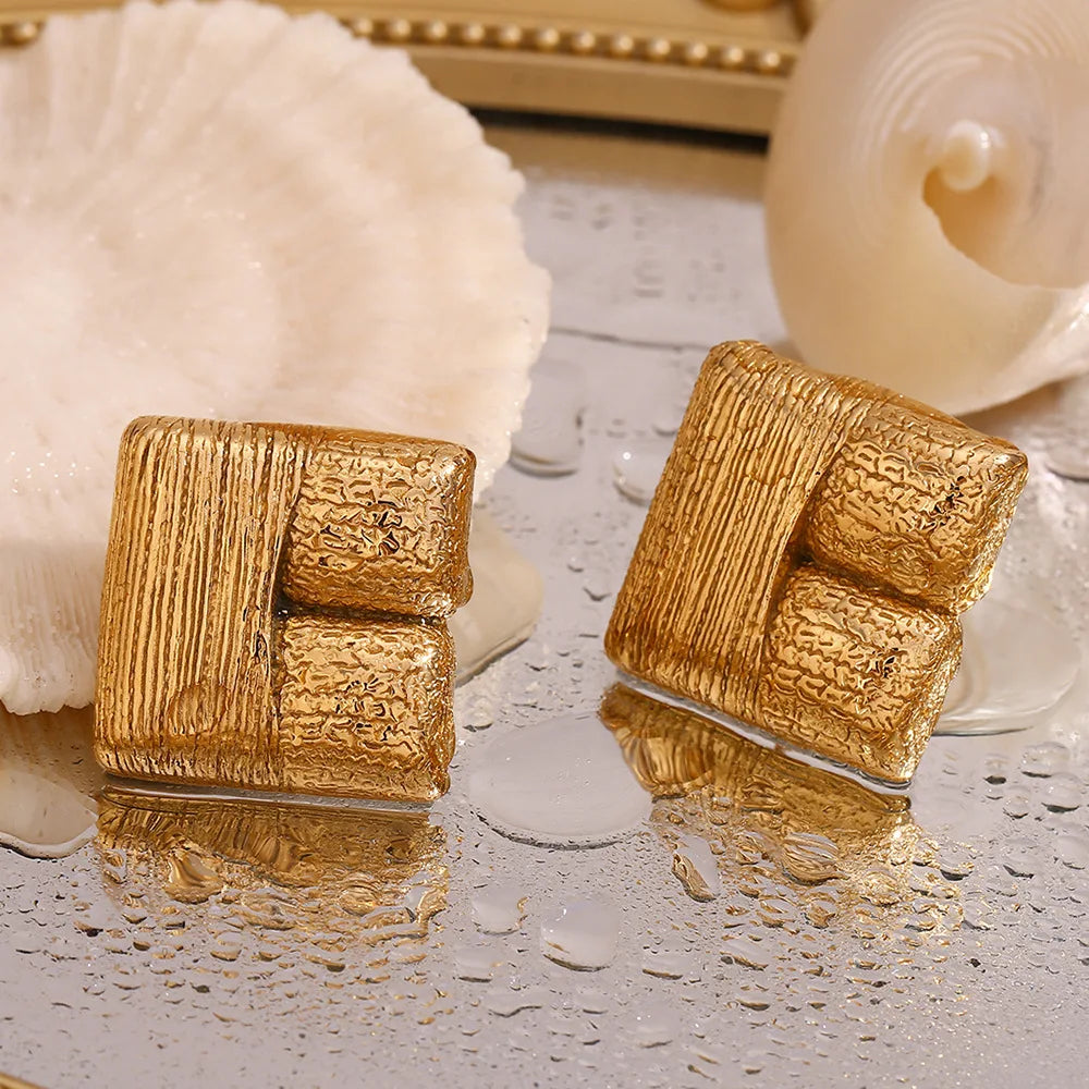 Pre Order:  Textured Plated Square Stud Earrings