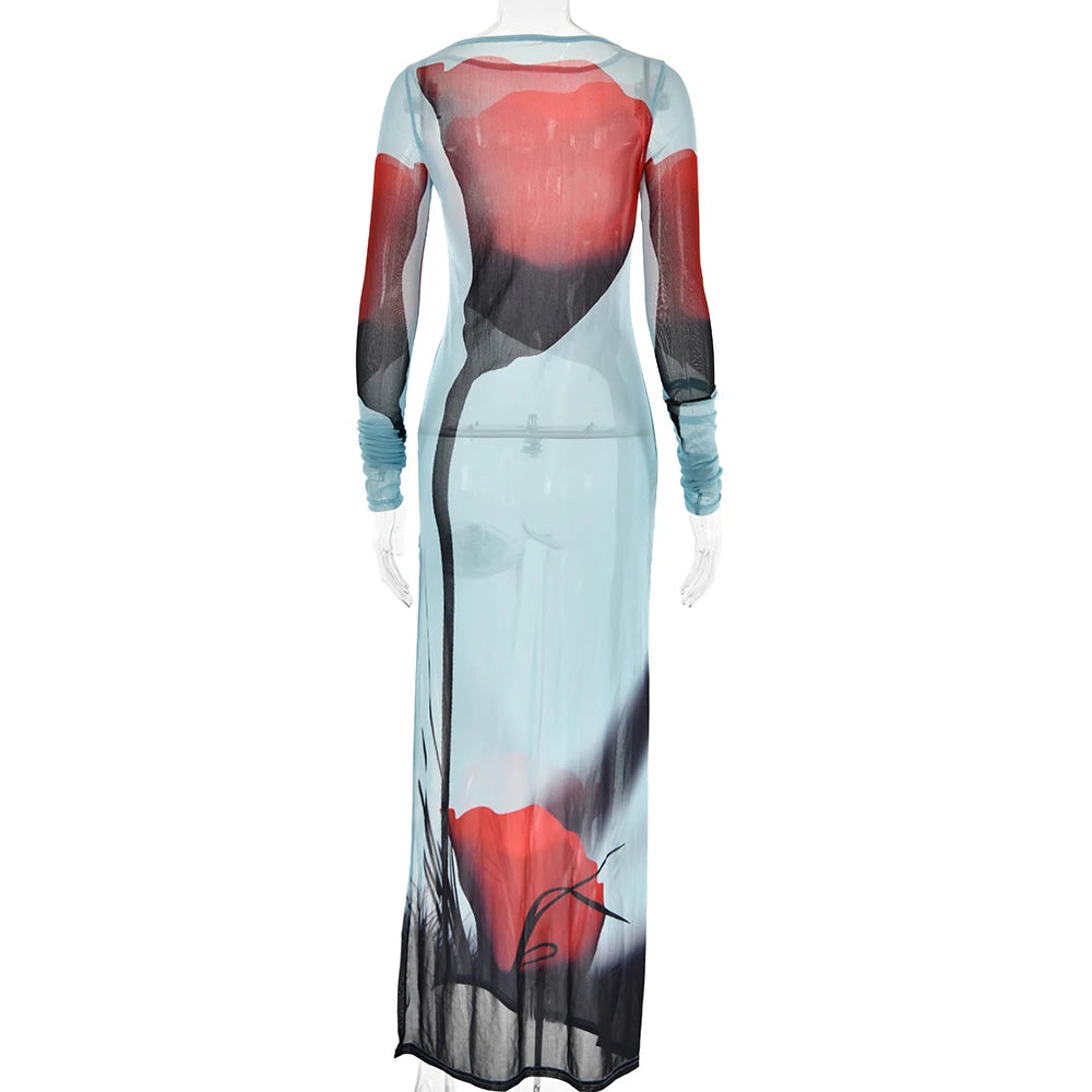 Sheer Floral Side Slit Dress - Pre Order: Ships Feb 29
