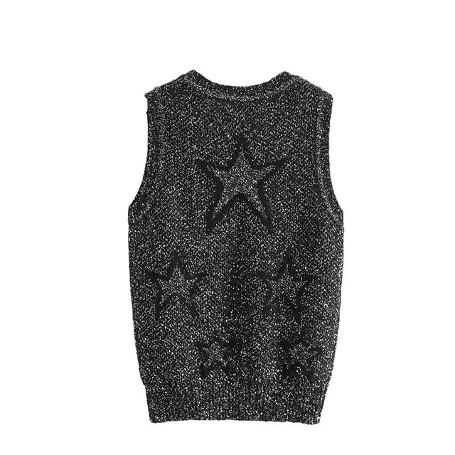 Pre Order:  Sequin Star Round Neck Sleeveless Vest