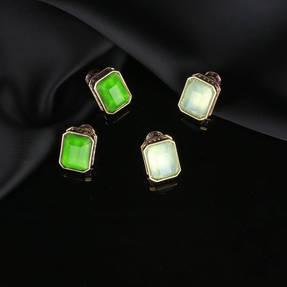 Pre Order:  Gemstone Inlaid Zircon Geometric Earrings