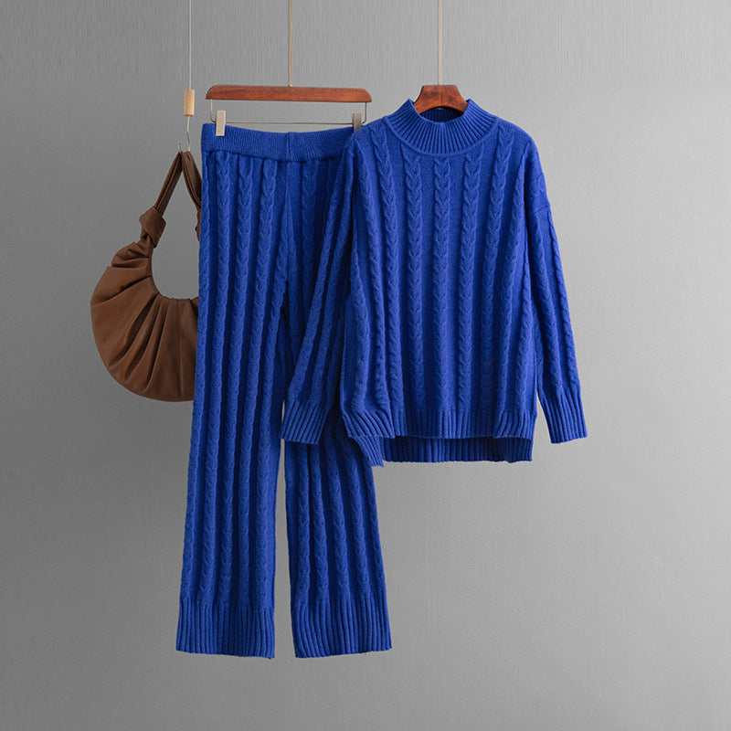 Solid Fried Dough Twists Knit Sweater + Pants Set