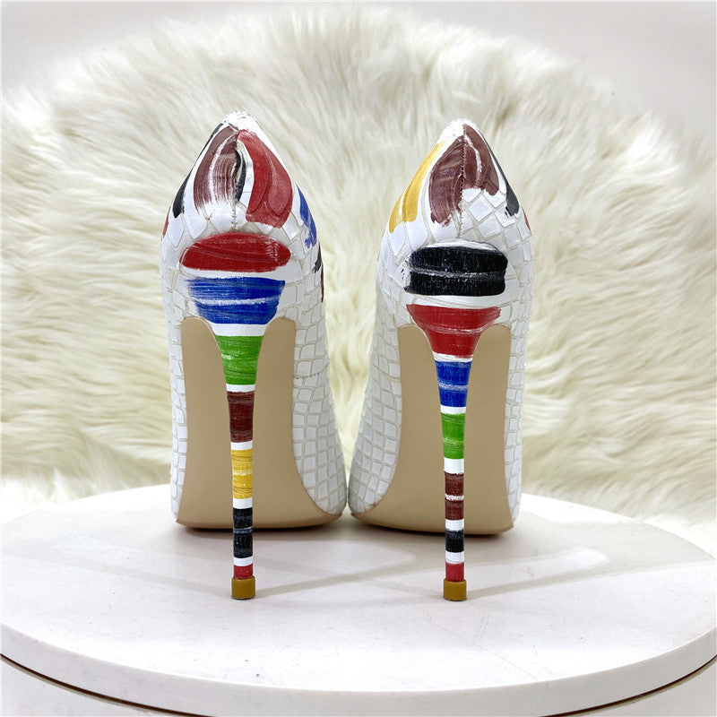 Pre Order:  Snakeskin Pattern Color Graffiti Stiletto Pumps