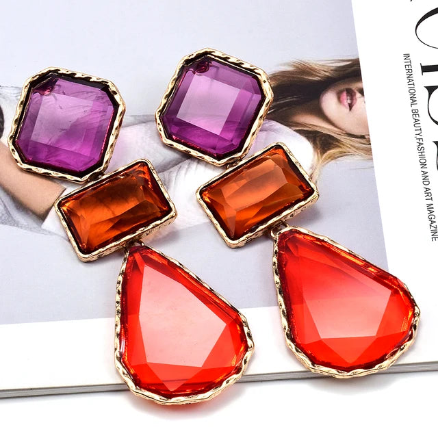 Pre Order:  Geometric Multicolor Gems Dangling Earrings