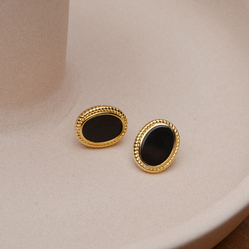 Pre Order:  Elegant Black Oval Zircons Stud Earrings