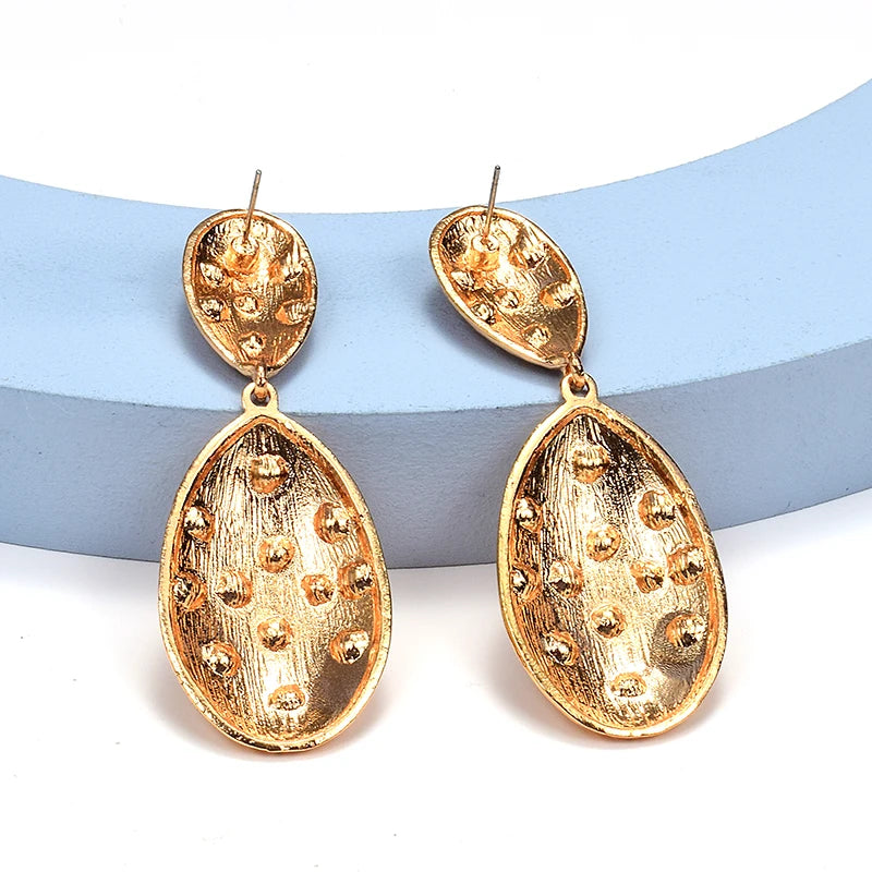 Pre Order:  Oval Shells Rhinestones Drop Earrings