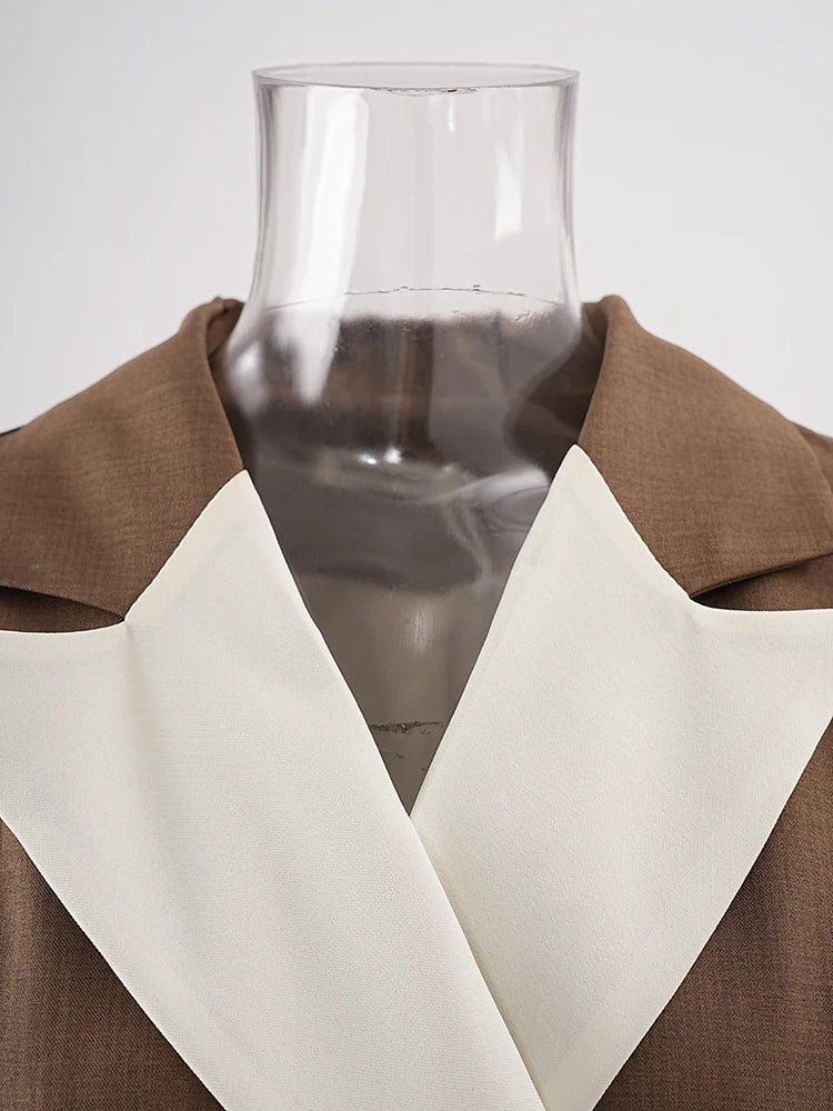 Pre Order:  Slanted Collar Overlapping Color Block Coat