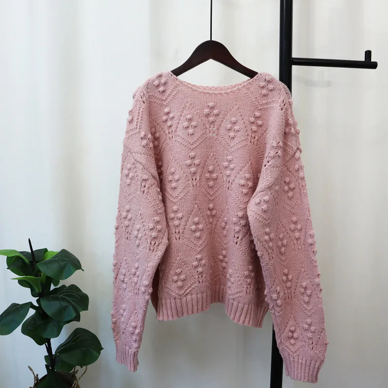 Pre Order:  Casual Loose Hollow Out Solid Knitted Sweater