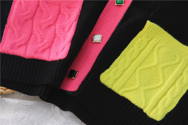 Pre Order:  Color Play Patches Knitted Cardigan